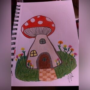 Whimsical Mushroom  Color Pencil Drawing Original